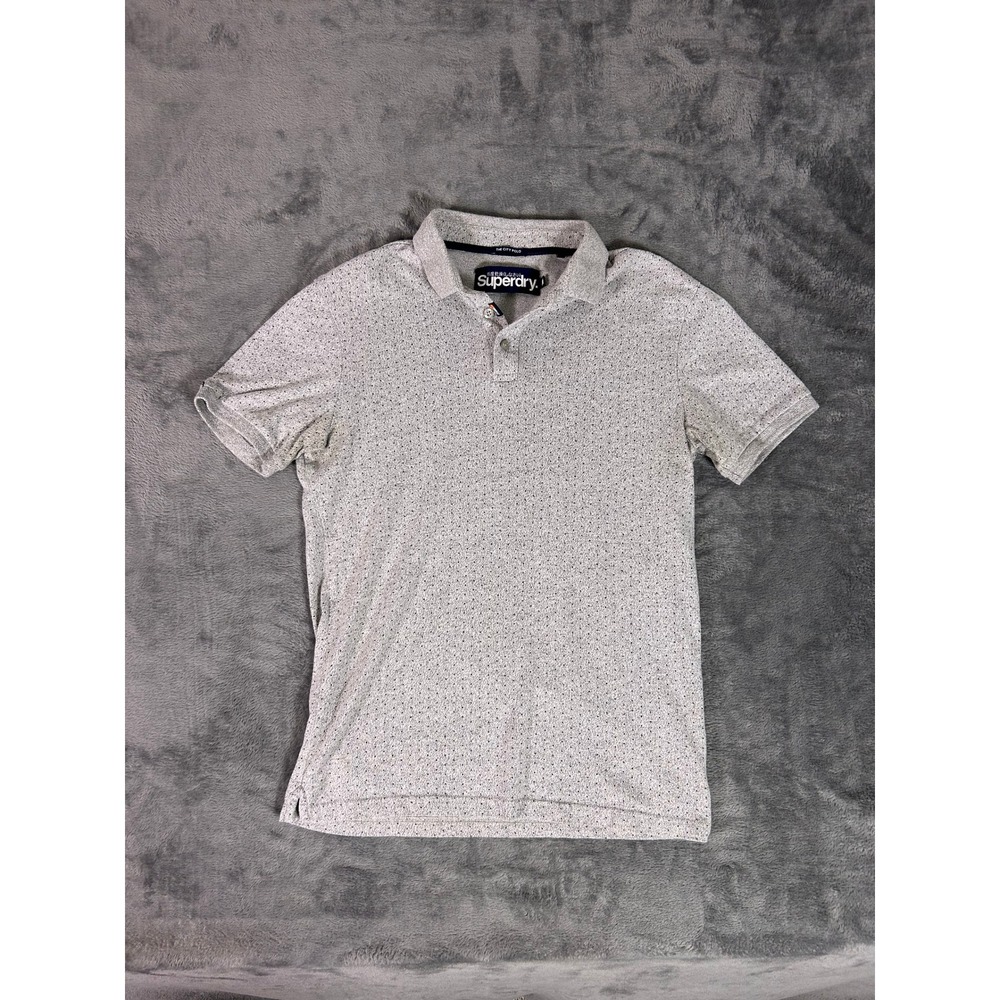 Superdry Mens‎ The City Polo Shirt Grey Micro Dot Pattern Short Sleeve Size M
